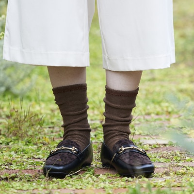 【With Knit】裏返しオーガニックコットンソックス(ブラウン)1足/NSGK22-06