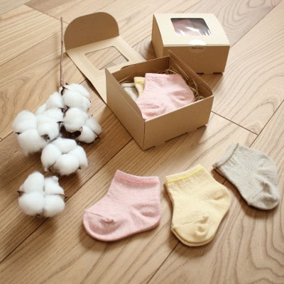 裏返しオーガニックコットンボタニカルダイソックスBABY　3足BOXセット　NSGK23-20