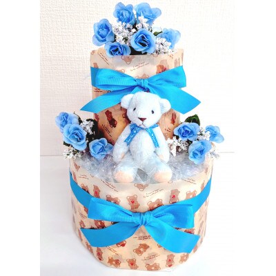 おむつケーキ2段(ブルー)