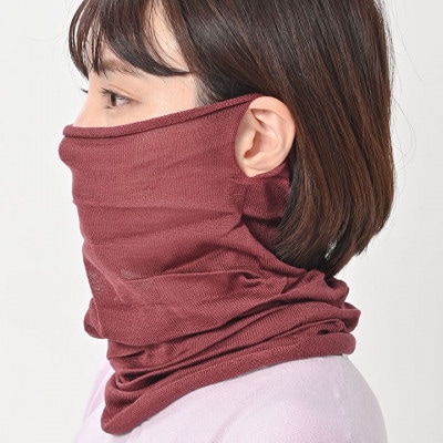 日本製 シルク100% スヌード 筒形 耳穴4穴 ネックウォーマー (ワイン) (741-7589)