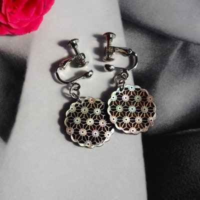 黒蝶貝のレース彫刻「麻」イヤリング