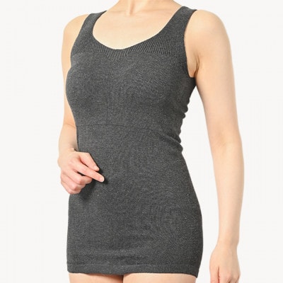 日本製 オーガニックコットン ゆったりキャミ (パット付) 無縫製 チャコール(6671-S7360