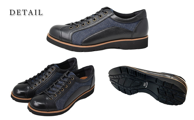 倭イズム デニム×牛革婦人靴 YAL2000　ブラック　23.0cm