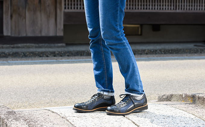 倭イズム デニム×牛革婦人靴 YAL2000　ブラック　23.0cm