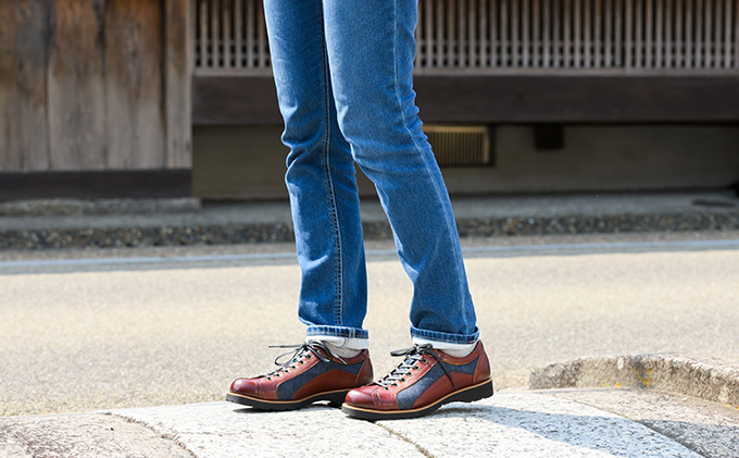 倭イズム デニム×牛革婦人靴 YAL2000　ワイン  24.0cm