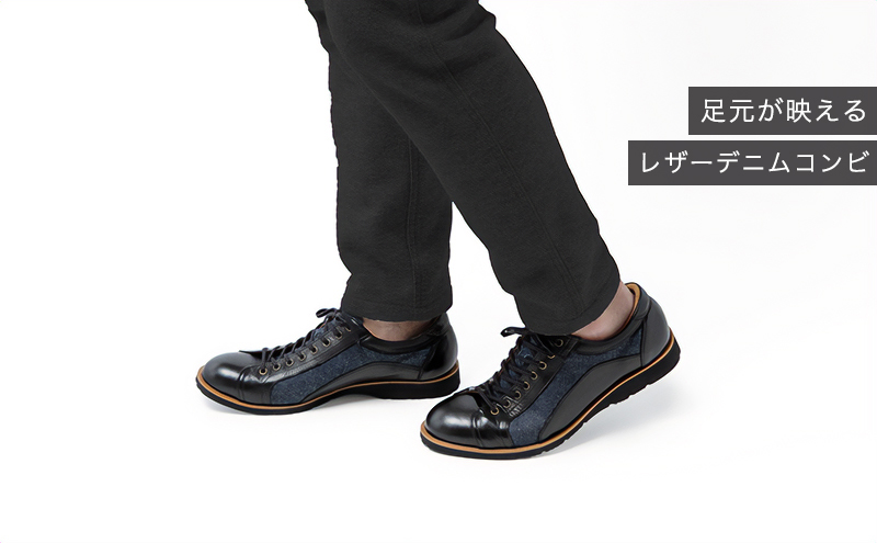 倭イズム ( ヤマトイズム ) 牛革 デニム シューズ 紳士靴 YA3310 （ ブラック ） 23.5cm