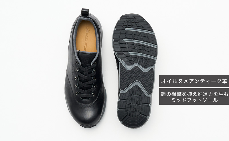 MIDFOOT ( ミッドフッド ) 紳士靴 レザースニーカー MF002JM 27.0cm( ブラック ) 4E　【 ファッション 靴 シューズ スニーカー メンズ 】 【 お洒落 レザーシューズ オイルレザー 快適 履き心地 】