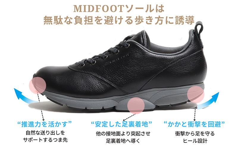 MIDFOOT ( ミッドフッド ) 婦人靴 レザースニーカー MF002JL 24.0cm( ブラック ) 4E　【 ファッション 靴 シューズ スニーカー レディース 】 【 お洒落 レザーシューズ オイルレザー 快適 履き心地 】