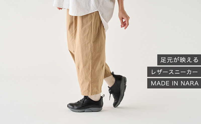 MIDFOOT ( ミッドフッド ) 婦人靴 レザースニーカー MF002JL 24.0cm( ブラック ) 4E　【 ファッション 靴 シューズ スニーカー レディース 】 【 お洒落 レザーシューズ オイルレザー 快適 履き心地 】