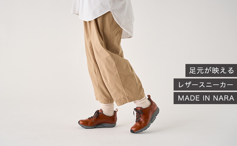 MIDFOOT ( ミッドフッド ) 婦人靴 レザースニーカー MF002JL 23.5cm( ブラウン ) 4E　【 ファッション 靴 シューズ スニーカー レディース 】 【 お洒落 レザーシューズ オイルレザー 快適 履き心地 】