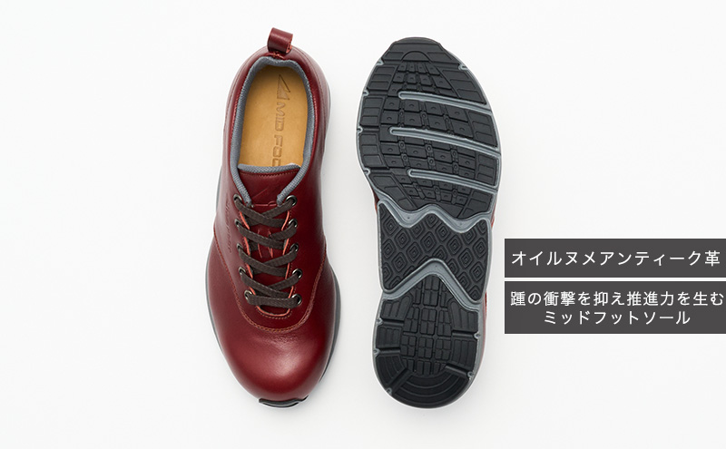 MIDFOOT ( ミッドフッド ) 婦人靴 レザースニーカー MF002JL 23.0cm( ワイン ) 4E　【 ファッション 靴 シューズ スニーカー レディース 】 【 お洒落 レザーシューズ オイルレザー 快適 履き心地 】