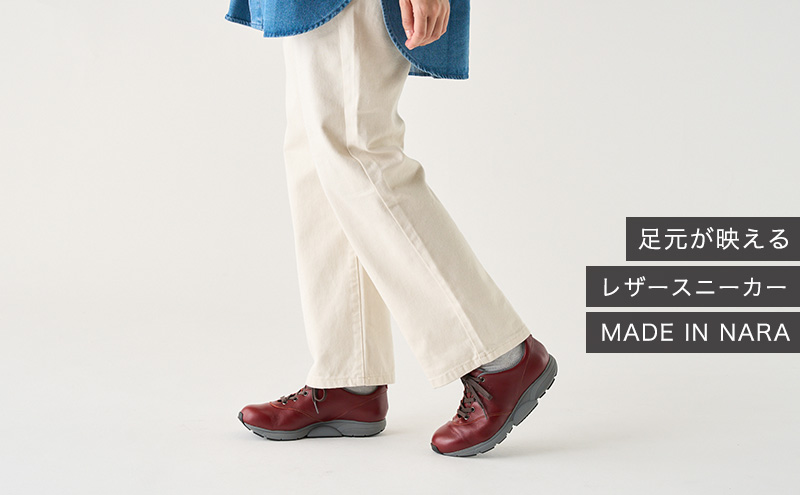 MIDFOOT ( ミッドフッド ) 婦人靴 レザースニーカー MF002JL 23.0cm( ワイン ) 4E　【 ファッション 靴 シューズ スニーカー レディース 】 【 お洒落 レザーシューズ オイルレザー 快適 履き心地 】