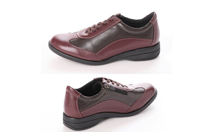 【PIERRE RICCI】ピエールリッチ　やわらか山羊革5Ｅ快適軽量レディースシューズ　ワイン×ダークブラウン（婦人靴）24.0cm