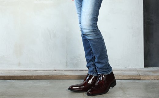 ビジネスブーツ 本革 革靴 紳士靴 ウイングチップ 6cmアップ シークレットブーツ No.1302 ワイン 26.0cm