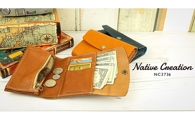 Native Creation 三つ折り財布 NC3736 全7色 栃木レザー【CAMEL】【納期1～2カ月】