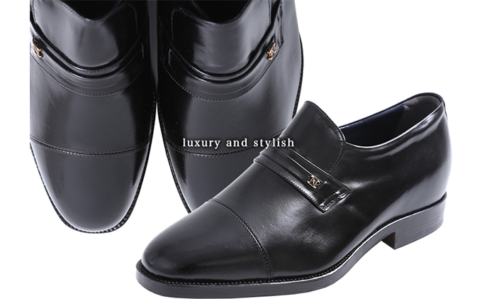 本革 ビジネスシューズ 革靴 紳士靴 5cmアップ シークレットシューズ ストレートチップ 幅広 ワイド No.716 ブラック 24.5