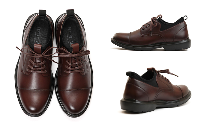 FEATHER STEP FS-906 本革ビジネススニーカー 軽量 ストレートチップ DARK BROWN 28.0cm