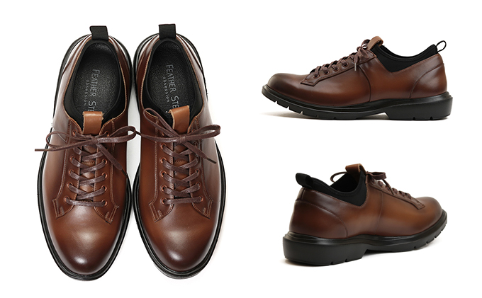FEATHER STEP FS-907本革ビジネススニーカー 軽量 プレーントゥ BROWN 28.0cm