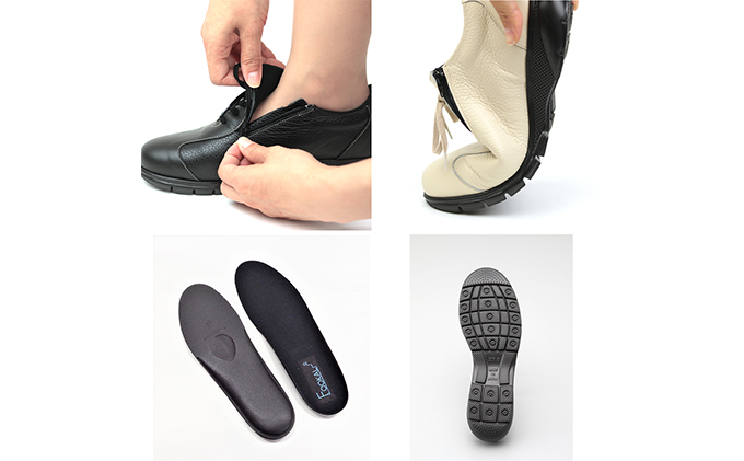 【FookaL】フッカル 3E ファスナー付きレディースカジュアルシューズ クリーム FK821(婦人靴) 23.0cm