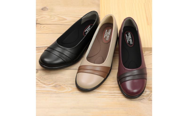 【PIERRE RICC】ピエールリッチ 山羊革ゆったり5Eレディースウォーキングパンプス ワイン 73(婦人靴) 23.0cm