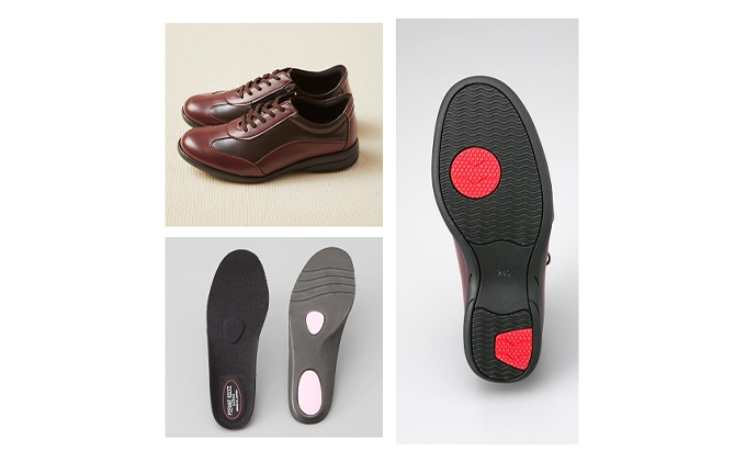 【PIERRE RICCI】ピエールリッチ　やわらか山羊革5Ｅ快適軽量レディースシューズ　ワイン×ダークブラウン（婦人靴）24.0cm