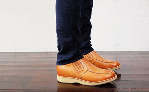 サイドゴア 本革 幅広 4E ワイド カジュアルシューズ スリッポン メンズ　No.523　キャメル 26.0cm