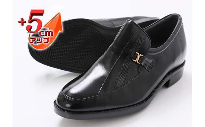 カンガルー革 ビジネスシューズ 紳士靴 Uモカ スリッポン 5cmアップ 4E ワイド No.635 ブラック 23.5cm