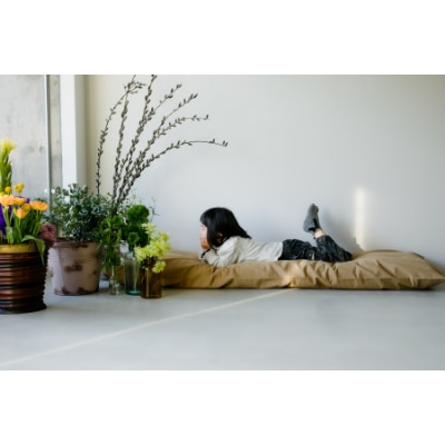 ソファークッション長座布団ベージュ無地ファスナー付カバー＆ヌード生地・抗菌防臭SEK加工