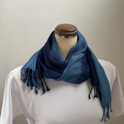藍染めストール　yamanobe(2)　約36cm×155cm フリンジあり