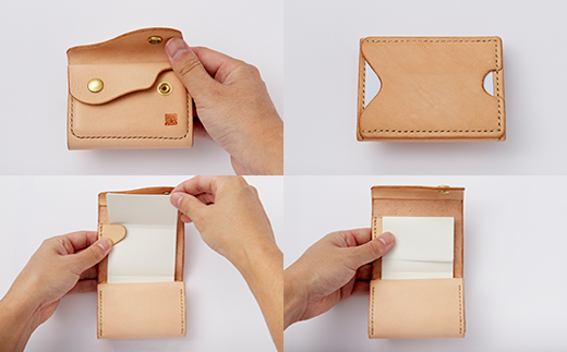 【ちっこくても使い易いミニ財布no.7】右利き用生成り手縫い　フロント2分割　使うほどに飴色に…