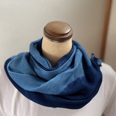 藍染めストール　yamanobe(2)　約36cm×155cm フリンジあり