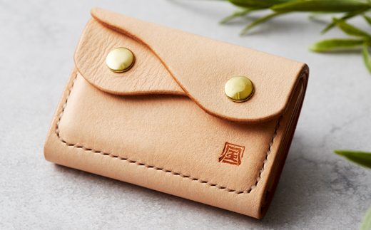 【ちっこくても使い易いミニ財布no.7】右利き用生成り手縫い　フロント2分割　使うほどに飴色に…