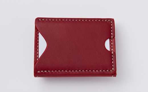 【ちっこくても使い易いミニ財布no.3】右利き用　かわいい赤革　多機能Boxタイプ　手縫い