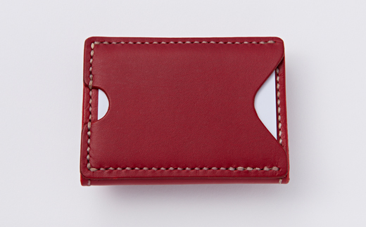 【ちっこくても使い易いミニ財布no.3】左利き用　かわいい赤革　手縫い　多機能Boxタイプ