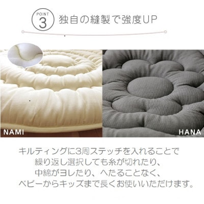 日本製直径110cmプレイマットラウンドマット花キルトダブルガーゼ　グレー