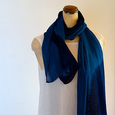 藍染めストール　yamanobe  フリンジなし　