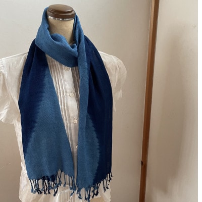 藍染めストール　yamanobe(2)　約36cm×155cm フリンジあり