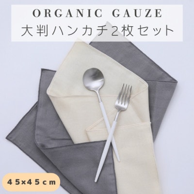 無添加ダブルガーゼを2枚重ねた4重ガーゼ仕様　大判ハンカチ2色セット(生成り×グレー)