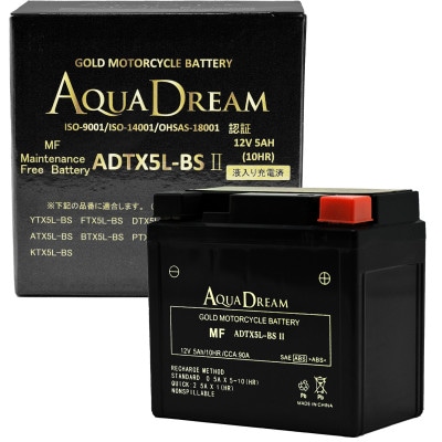 AQUADREAM GOLD バイク用バッテリー 液入充電済 ADTX5L-BS II 1個【配送不可地域：沖縄県】