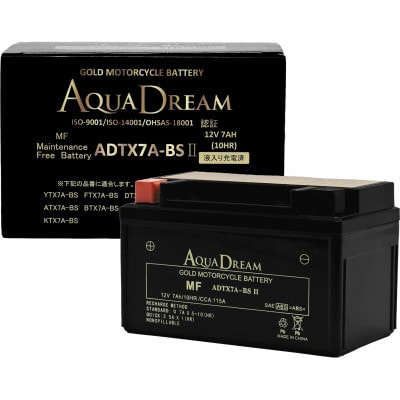 AQUADREAM GOLD バイク用バッテリー 液入充電済 ADTX7A-BS II 1個【配送不可地域：沖縄県】