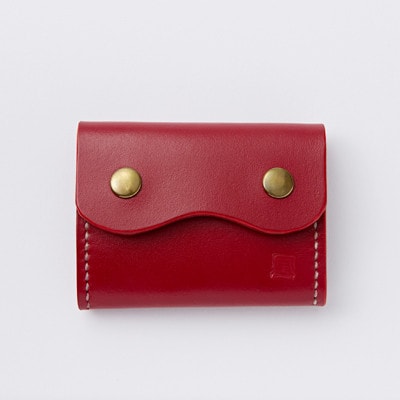 【ちっこくても使い易いミニ財布no.3】右利き用　かわいい赤革　多機能Boxタイプ　手縫い