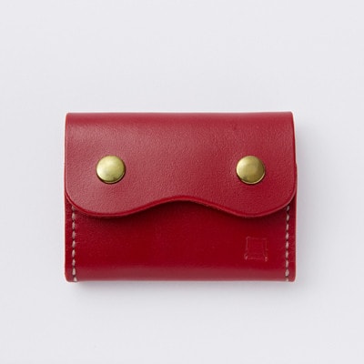 【ちっこくても使い易いミニ財布no.3】左利き用　かわいい赤革　手縫い　多機能Boxタイプ