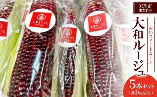 天理市生まれの【赤いスイートコーン】大和ルージュ 5本セット(1kg以上)【配送不可地域：離島・北海道・沖縄県】