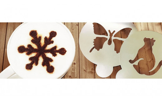 ラテアートステンシル（５枚セット）≪ラテアート　ステンシル　デコレーション　バラ　蝶　雪　猫≫※着日指定不可