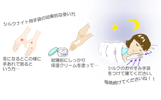 【M～Lサイズ】シルク手袋 2双組　絹 表糸シルク100％ おやすみ手袋 日本製 国産 奈良県産◇