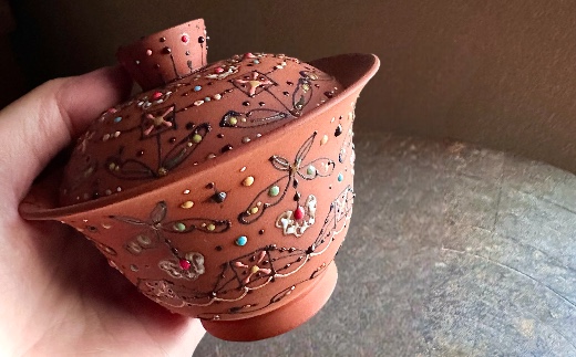 【ANA限定】朱泥製中国茶器 朱泥蓋碗 ビーズ遊び マグノリア ※離島への配送不可