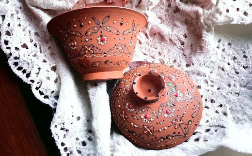 【ANA限定】朱泥製中国茶器 朱泥蓋碗 ビーズ遊び マグノリア ※離島への配送不可