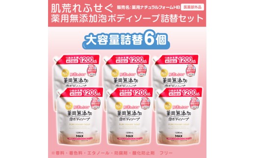 肌荒れを防ぐ薬用無添加　泡ボディソープ　詰替セット　6個入　＜無添加生活シリーズ＞｜無香料 無着色 パラベンフリー