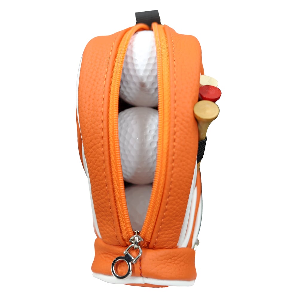 キャディーバッグ型ゴルフボールケース オレンジ｜ケース ゴルフ ゴルフボールケース 革 キャディーバッグ [3085]