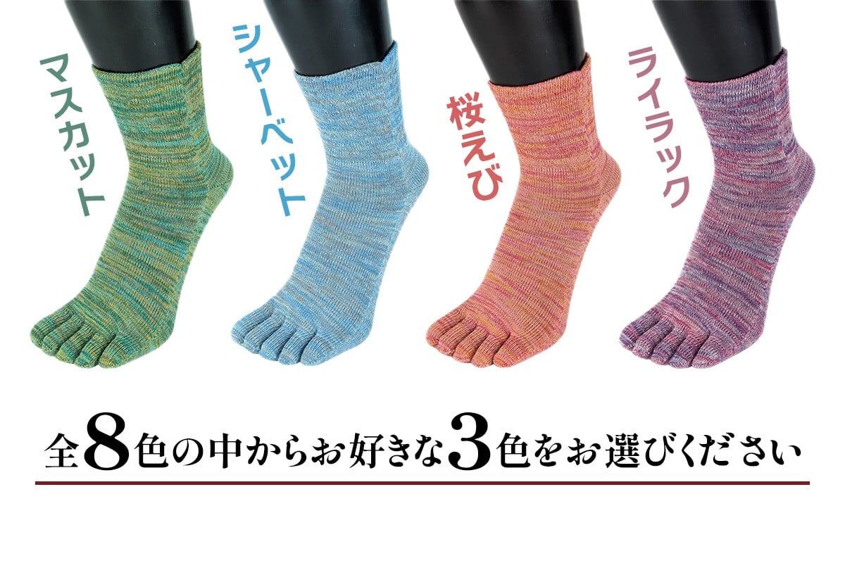 [5本指ソックス]「雅 (MIYABI)」くちゴムゆったりタイプ 3足セット (23cm～25cm／S) [2993]